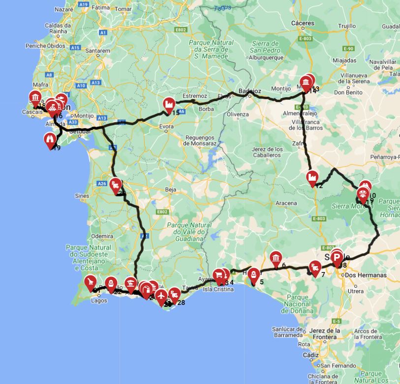 Faro Roundtrip - South Portugal  South Spain - Incuding Algarve  Seville Lisbon